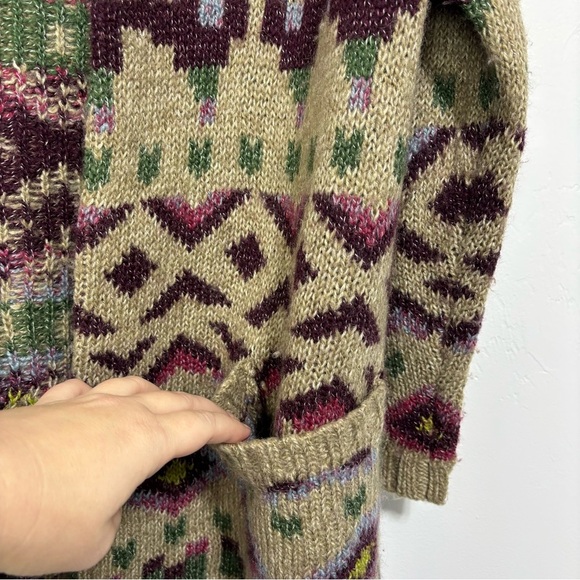 J Jill Southwestern Aztec Boho Wool Sweater Cardigan Hooded Women's Petite XS - Picture 3 of 8
